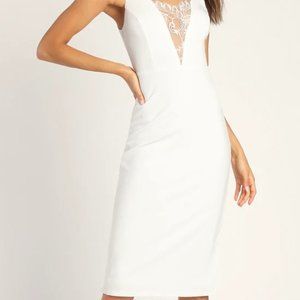 White Lace Backless Midi Cocktail Dress